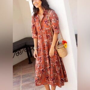Natural Life Rebecca Midi Dress Orange Tropical Floral XS